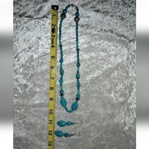 Necklace and earrings set faux turquoise blue plastic.